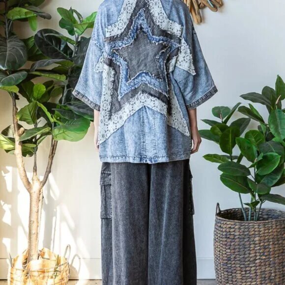 091 Oli & Hali Star Patch Tencel Short Sleeve Blazer Jacket NWOT Size Large - Picture 7 of 14